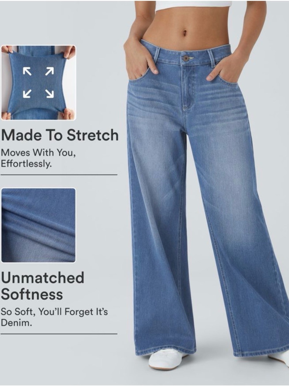 NWT HALARA Light Blue Wide Leg Stretch Jeans Size Medium Flex Denim